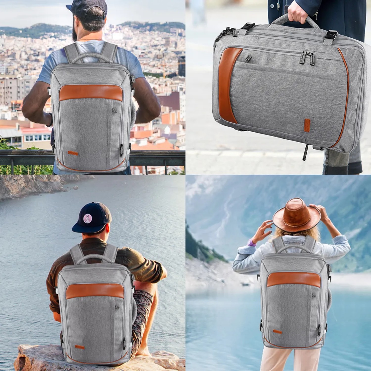 Mochila De Viaje 50L con Tres Bolsos Gris y Naranja. image number null
