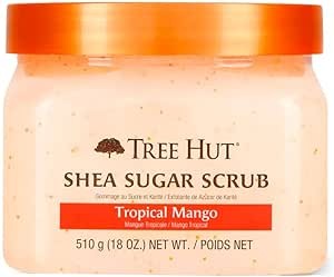 A TREE HUT, Tropical Mango Shea Sugar Scrub, Exfoliante Corporal de Az&uacute;car Natural con Manteca de Karit&eacute; y Esencia de Mango, Exfolia e Hidrata la Piel, 510 gramos. image number null