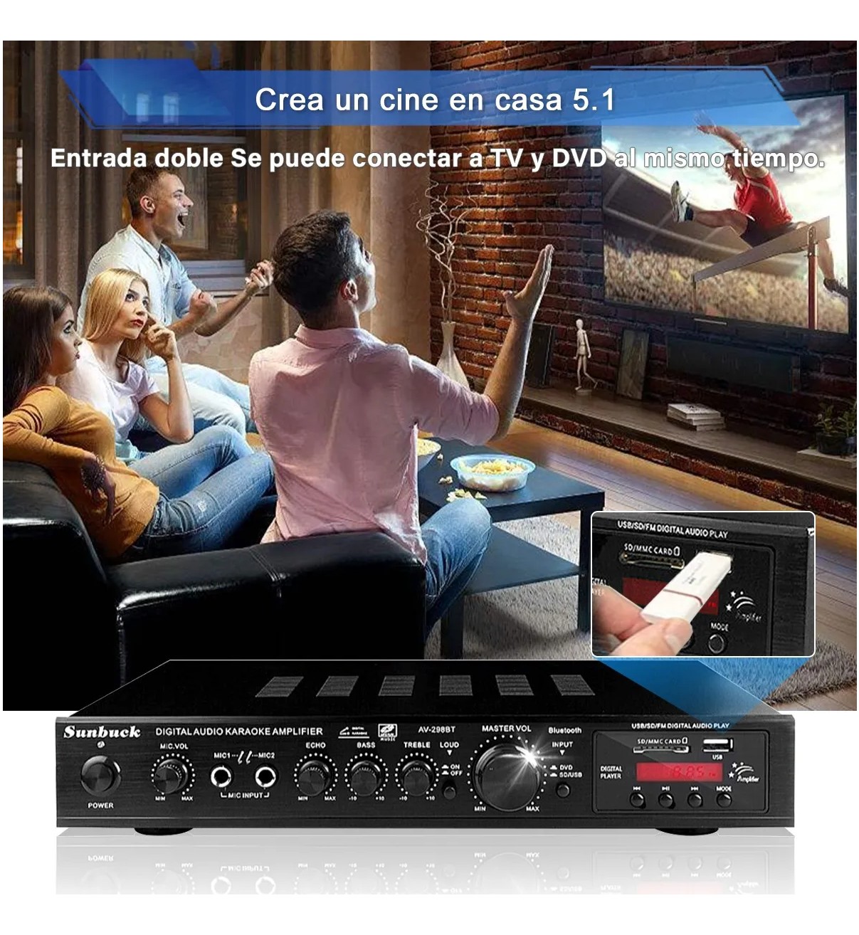 Amplificador De Audio Bluetooth Malubero Av-298bt 5.1 Estereo image number null