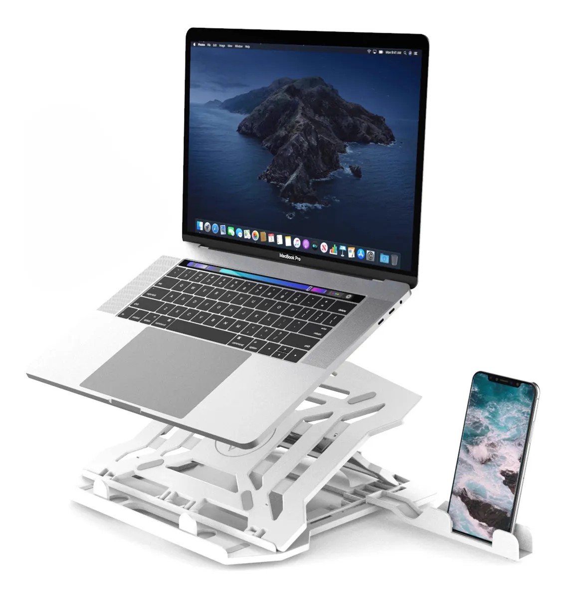 Base Soporte para Laptop Computadora y Telefono Celular Portatil Plegable Ajustable y Ergonomica Color Blanco image number null