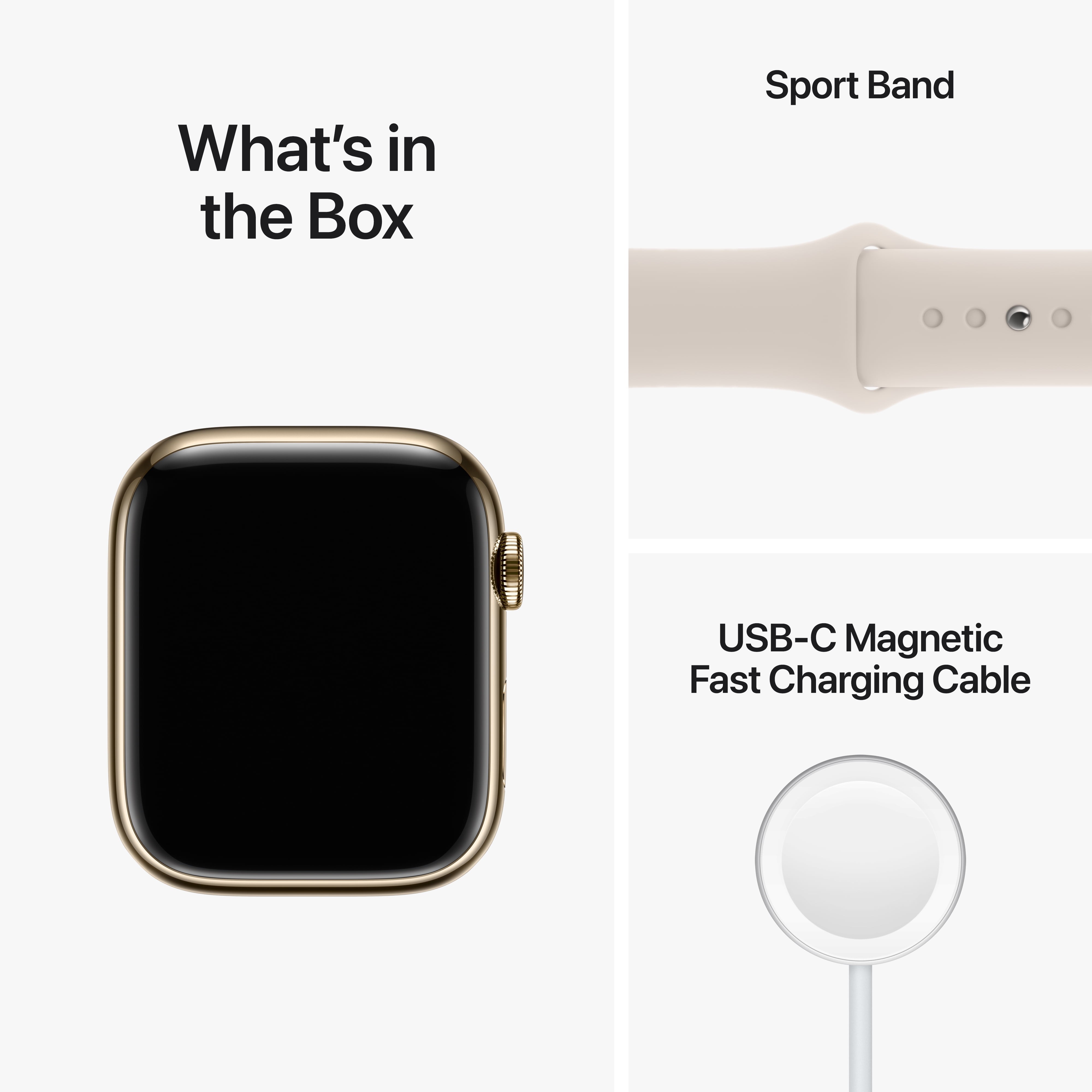 Apple Watch Series 8 Acero inoxidable Dorado 41 MM (GPS+WiFi)Correa Blanco Reacondicionado Garantizado image number null