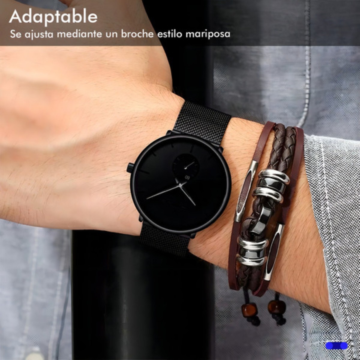 Reloj Crrju Hombre Dise&ntilde;o Ejecutivo Premium Color De La Correa Negra Con Azul image number null