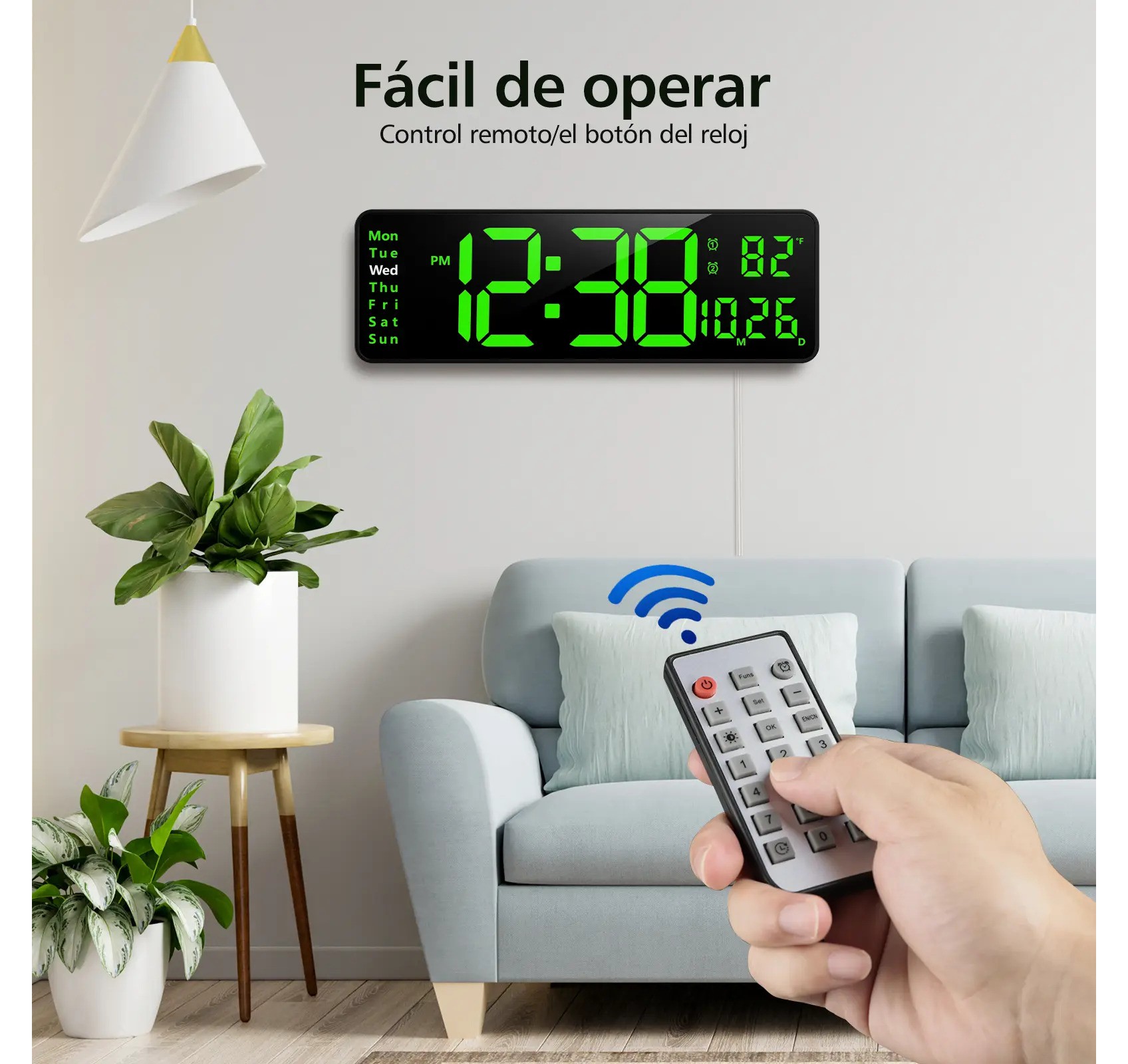 Reloj De Pared Digital Led Decorativo Con Term&oacute;metro Alarmas Negro image number null