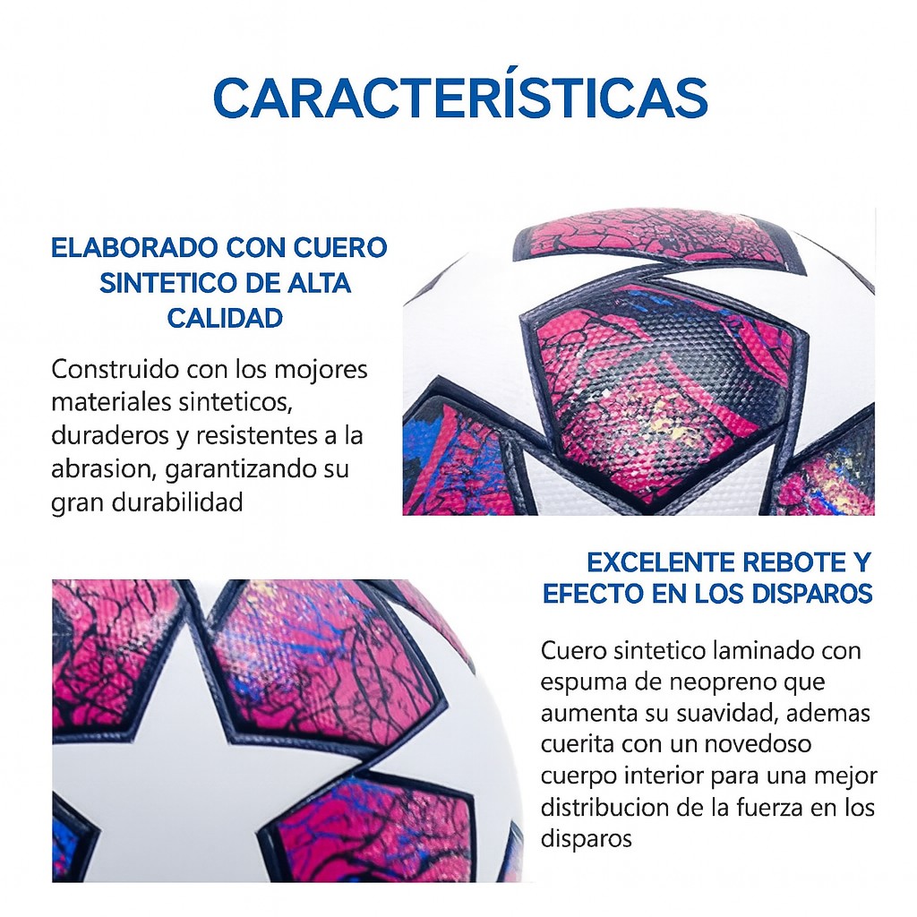 Bal&oacute;n F&uacute;tbol Soccer No.5 Profesional de Estrellas H&iacute;brido Champions Rosa Para Entrenamiento Y Juego Recreativo image number null