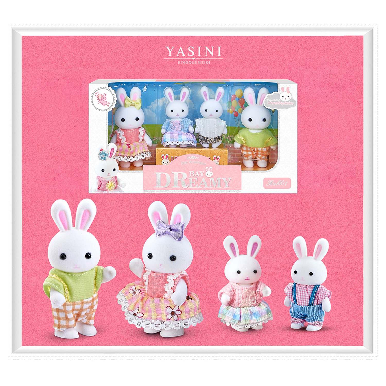 Juguete Set de 4 Conejitos Dreamy con Ropa Intercambiable y Detalles de Moda image number null