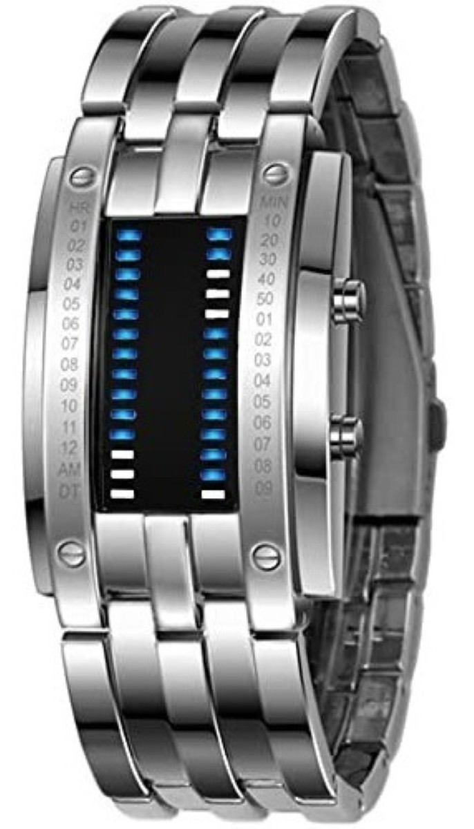 Reloj Led Binario Modelo E-men Moda Estilo Robot Gris con pantalla negra image number null