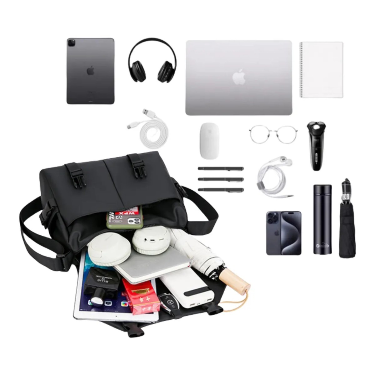 Bolsa Bolso Impermeable Bandolera Crossbody Para Hombre Negro image number null