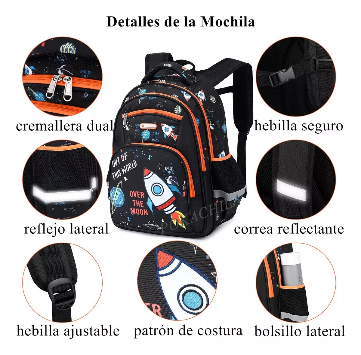 M Mochila escolar Pokachila Escolar 98653 color negro dise&ntilde;o espacial image number null