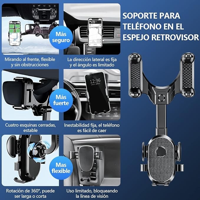 LONGLIV Soporte Celular Auto, Soporte de Tel&eacute;fono Giratorio y Retr&aacute;ctil de 360&deg;, Multiprop&oacute;sito, image number null