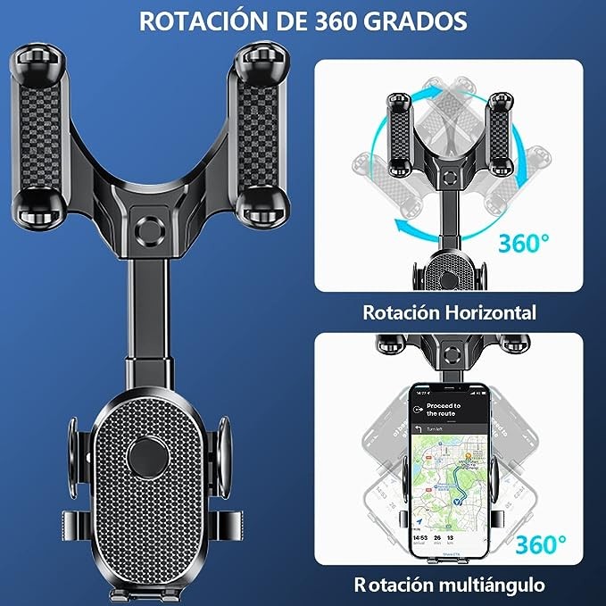 LONGLIV Soporte Celular Auto, Soporte de Tel&eacute;fono Giratorio y Retr&aacute;ctil de 360&deg;, Multiprop&oacute;sito, image number null