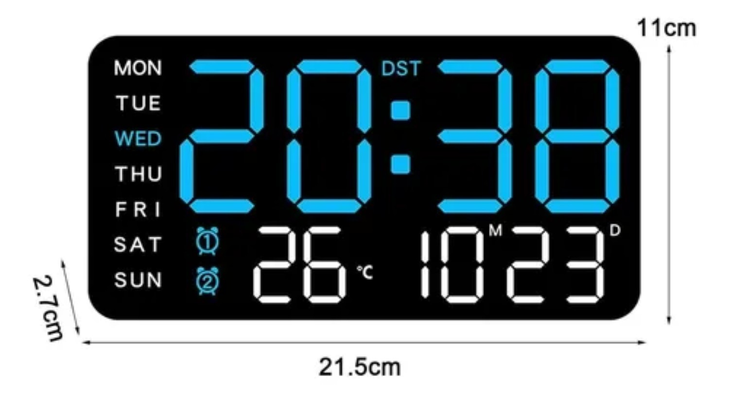 Reloj De Pared Digital Con Alarmas Y Calendario,term&oacute;metro negro azul image number null