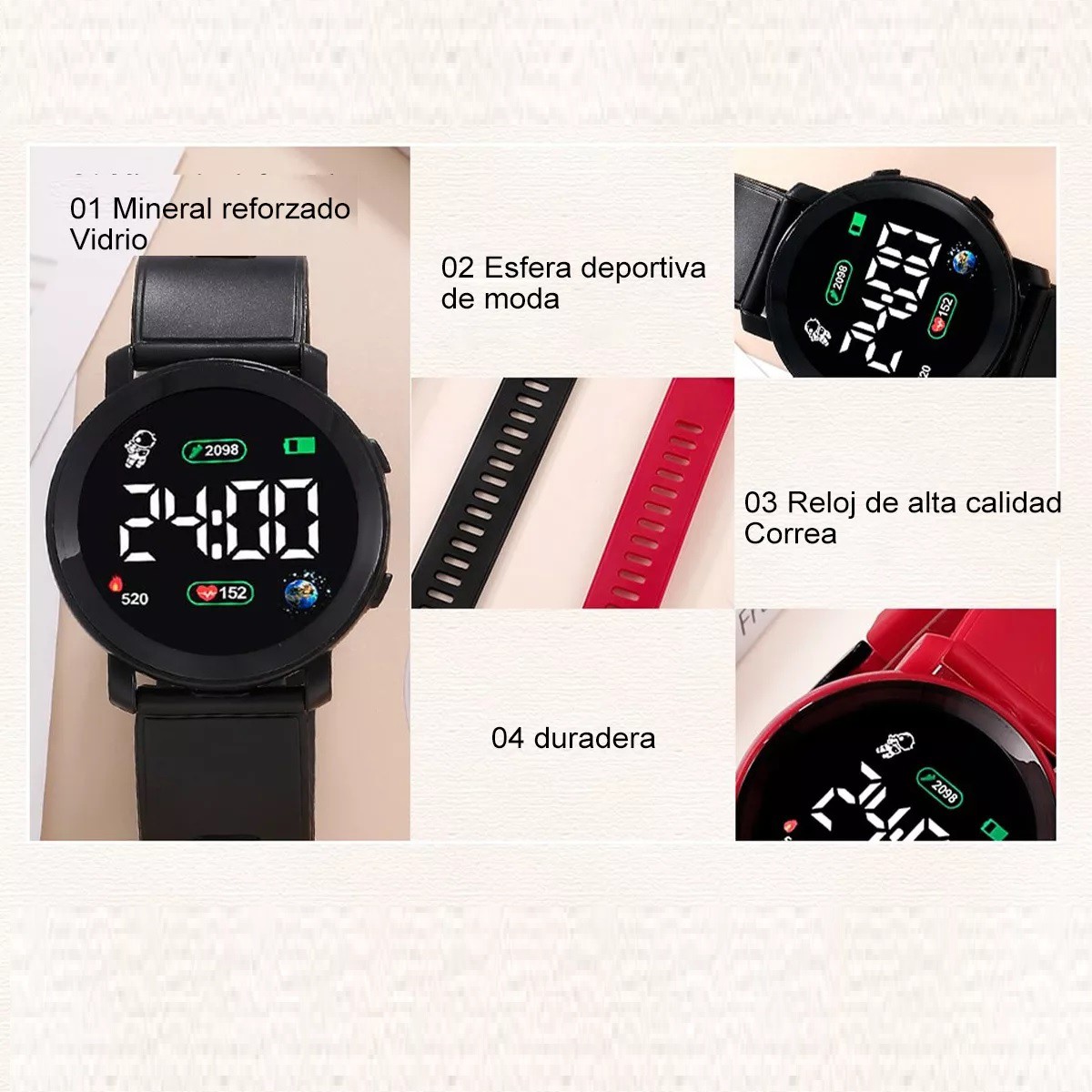 Reloj Led Digital Touch Ni&ntilde;os Ni&ntilde;as Regalo Personajes 2 pcs Rojo/Negro. image number null