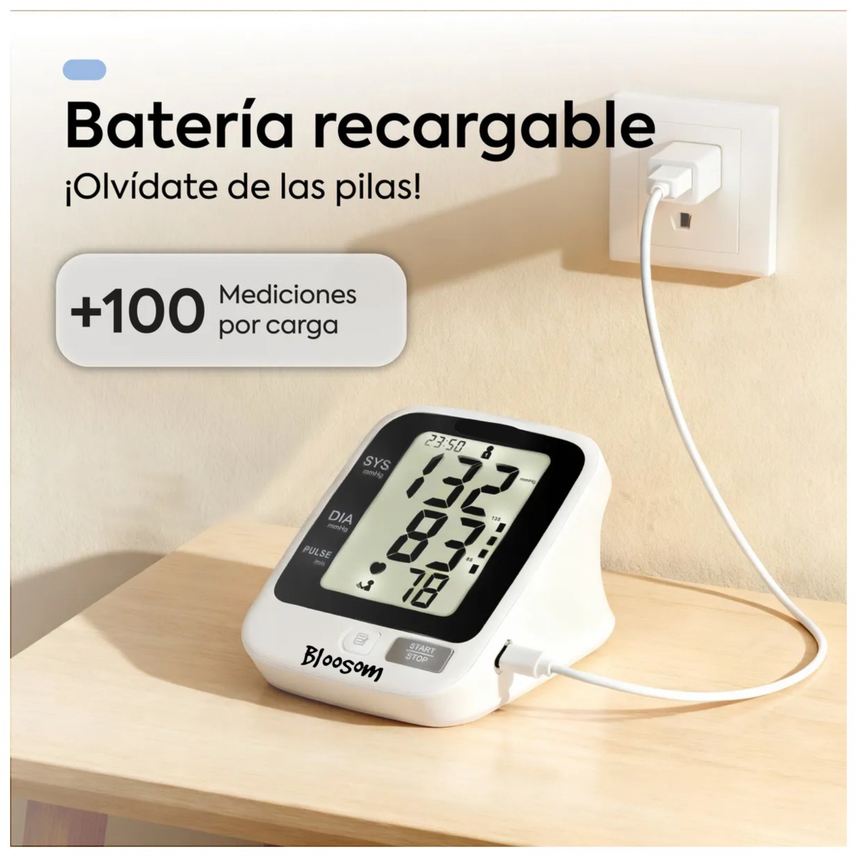 Bau man&oacute;metro Digital Bater&iacute;a USB Monitor Medidor de presi&oacute;n Blanco image number null