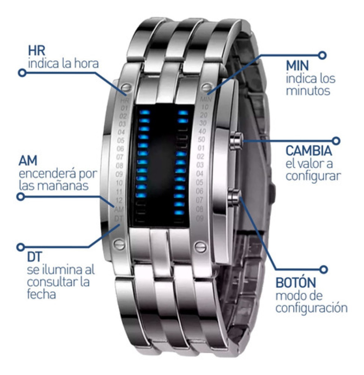 Reloj Led Binario Modelo E-men Moda Estilo Robot Gris con pantalla negra image number null