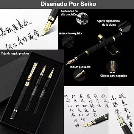 A ZYHSLZ Set de 3 Pluma Estilogr&aacute;fica, Pluma Fuente Estilogr&aacute;fica con 3 Plumillas de Acero y Convertidor, Pluma Estilogr&aacute;fica Recargable, Pluma Estilogr&aacute;fica Punto Fino,Dise&ntilde;o Cl&aacute;sico (Plata esmerilado). image number null