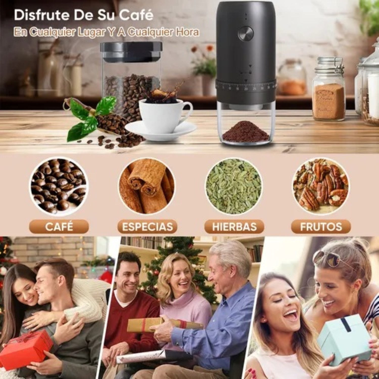 Molino De Caf&eacute; El&eacute;ctrico Recargable 1800mah Grosor Ajustable Negro image number null