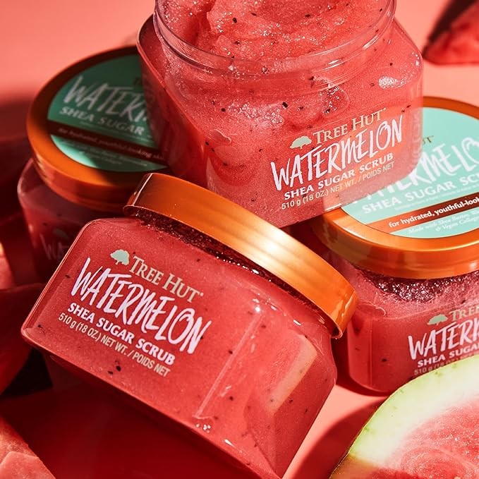 A TREE HUT, Watermelon Shea Sugar Scrub, Exfoliante Corporal de Az&uacute;car Natural con Manteca de Karit&eacute; y Esencia de Sand&iacute;a, Exfolia e Hidrata la Piel, 510 gramos. image number null