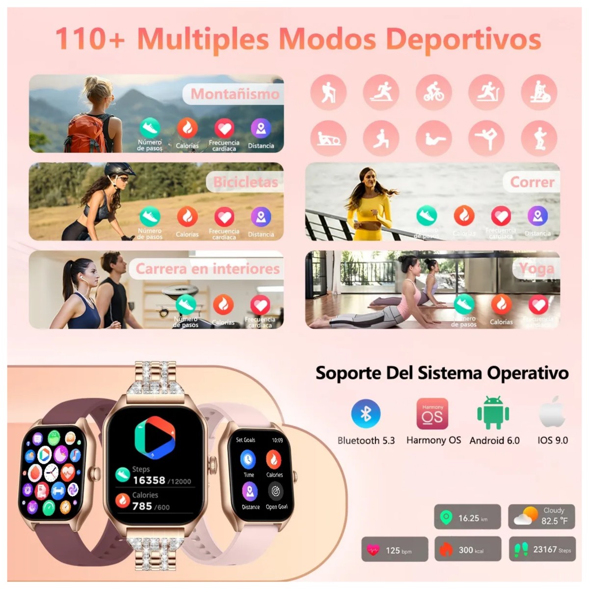 Reloj Smartwatch 1.85 Mujer Relojes Inteligentes Smart Watch Dorado image number null