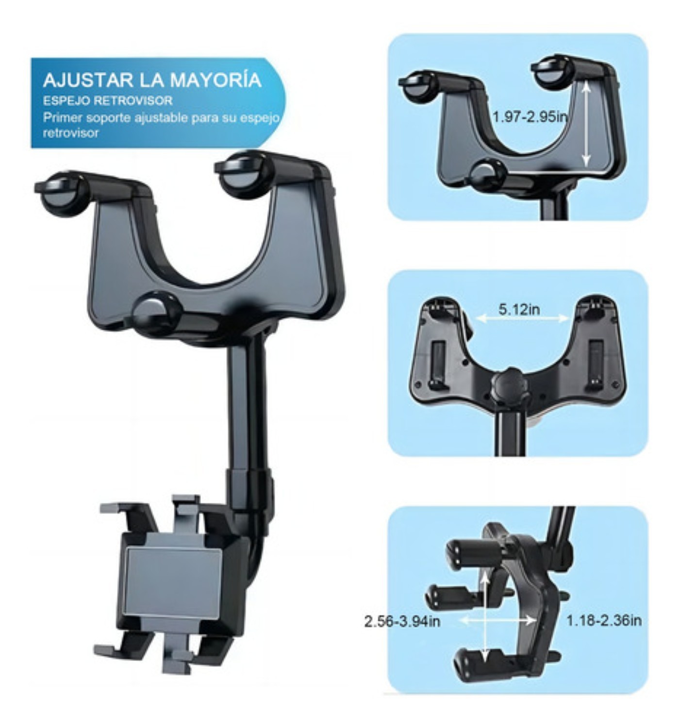 Soporte Para Celular Coche Estable 360 Grado Negro Panel Cuadrado image number null