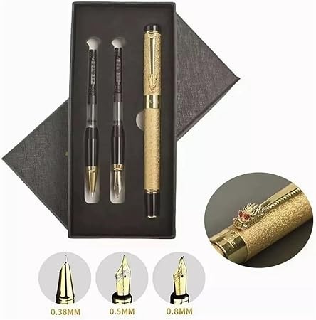 A ZYHSLZ Set de 3 Pluma Estilogr&aacute;fica, Pluma Fuente Estilogr&aacute;fica con 3 Plumillas de Acero y Convertidor, Pluma Estilogr&aacute;fica Recargable, Pluma Estilogr&aacute;fica Punto Fino,Dise&ntilde;o Cl&aacute;sico (Plata esmerilado). image number null