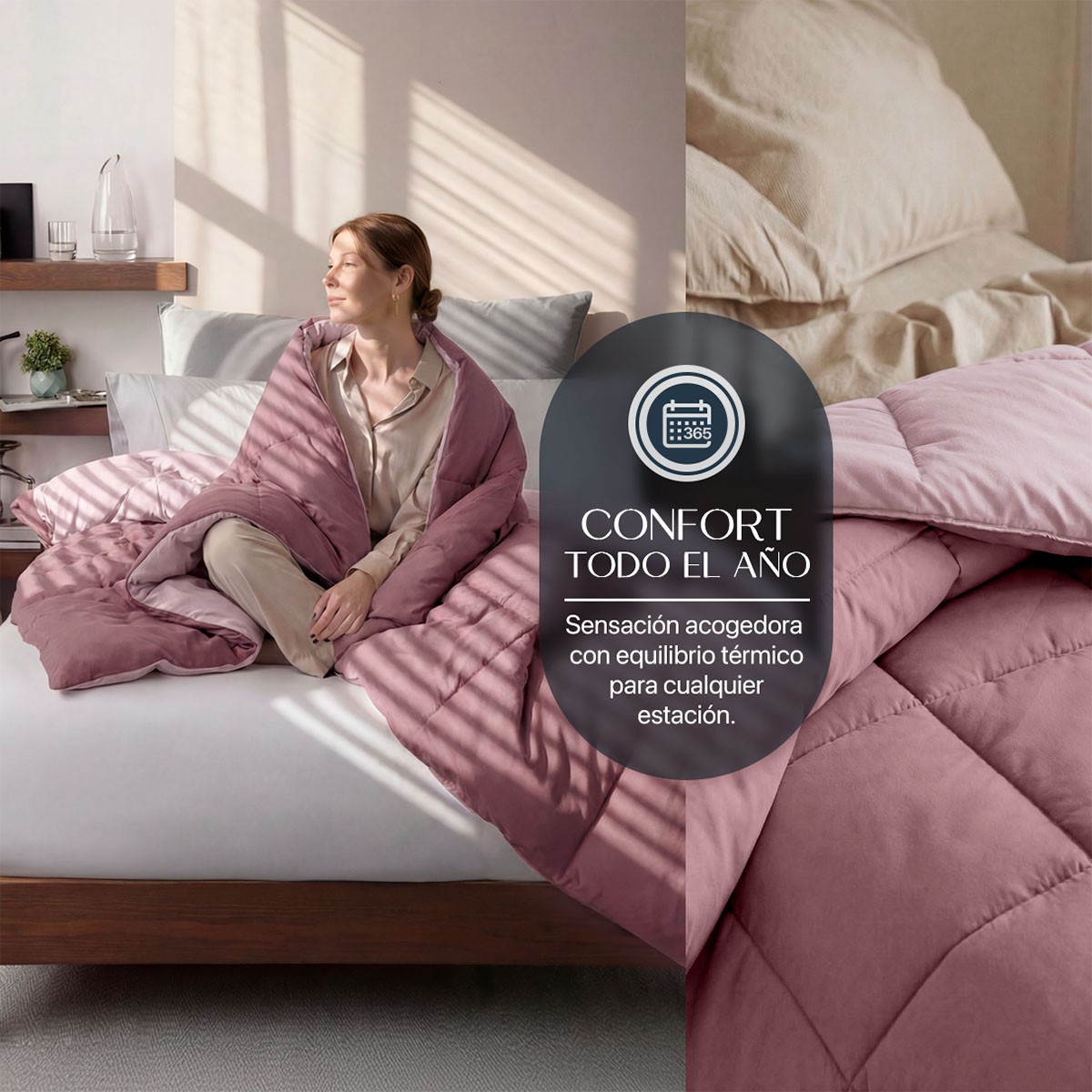 Edred&oacute;n Acolchado Duvet Queen Size Hipoalerg&eacute;nico Vino Rosado/Rosa ESQUIMAL. image number null