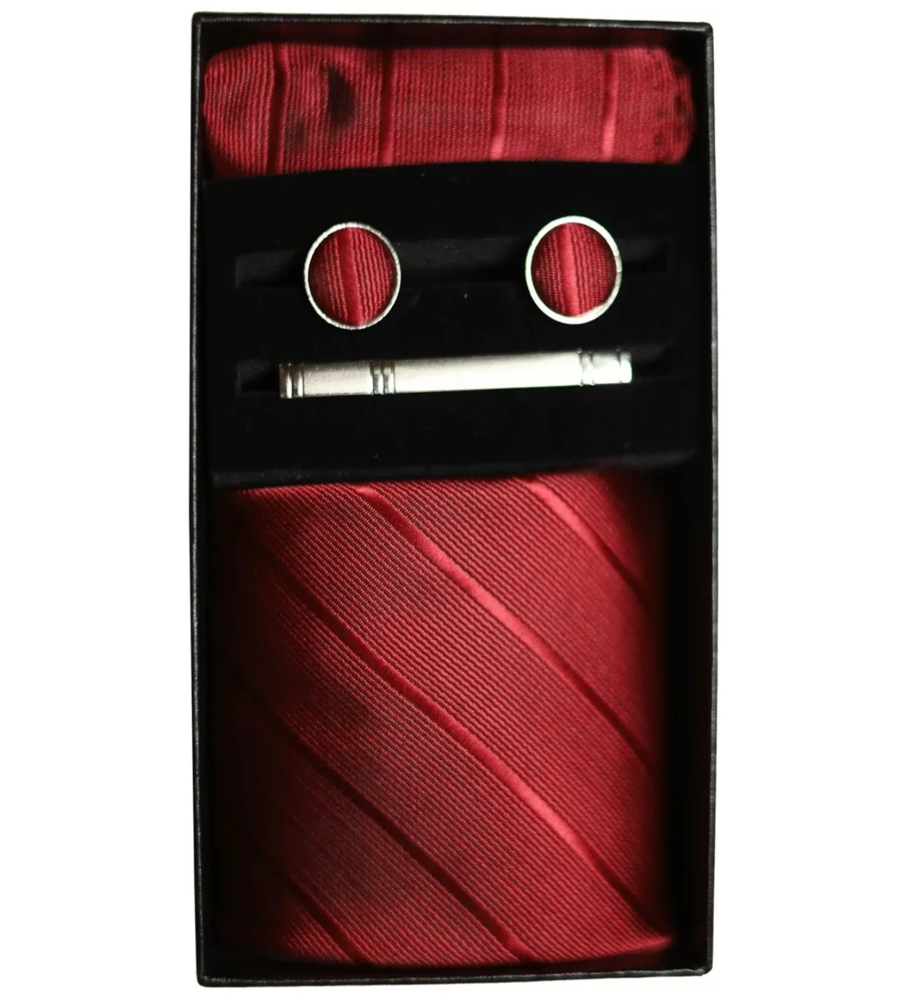 Set Corbata Pa&ntilde;uelo Mancuernilla Hombre 5 Piezas Guinda image number null