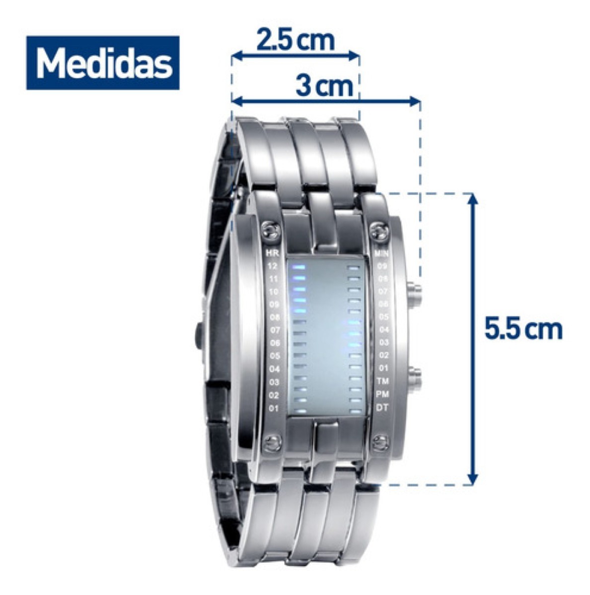 Reloj Led Binario Modelo E-men Moda Estilo Robot Gris con pantalla negra image number null