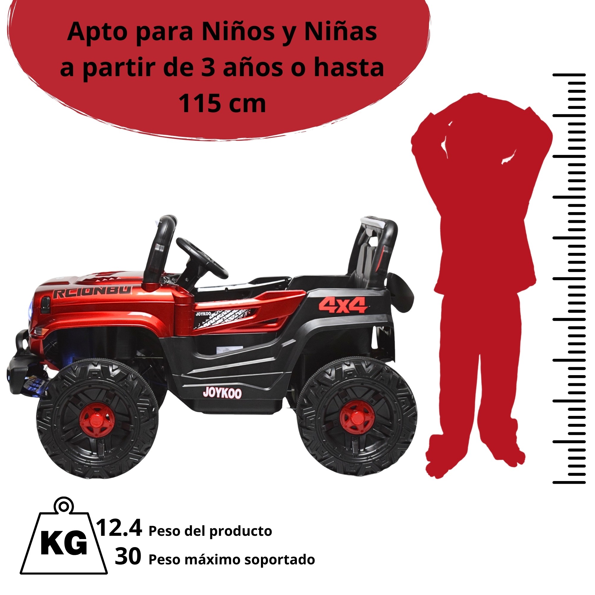 Montable Electrico Camioneta 4x4 Control Remoto Luz Led 12v - ROJO image number null