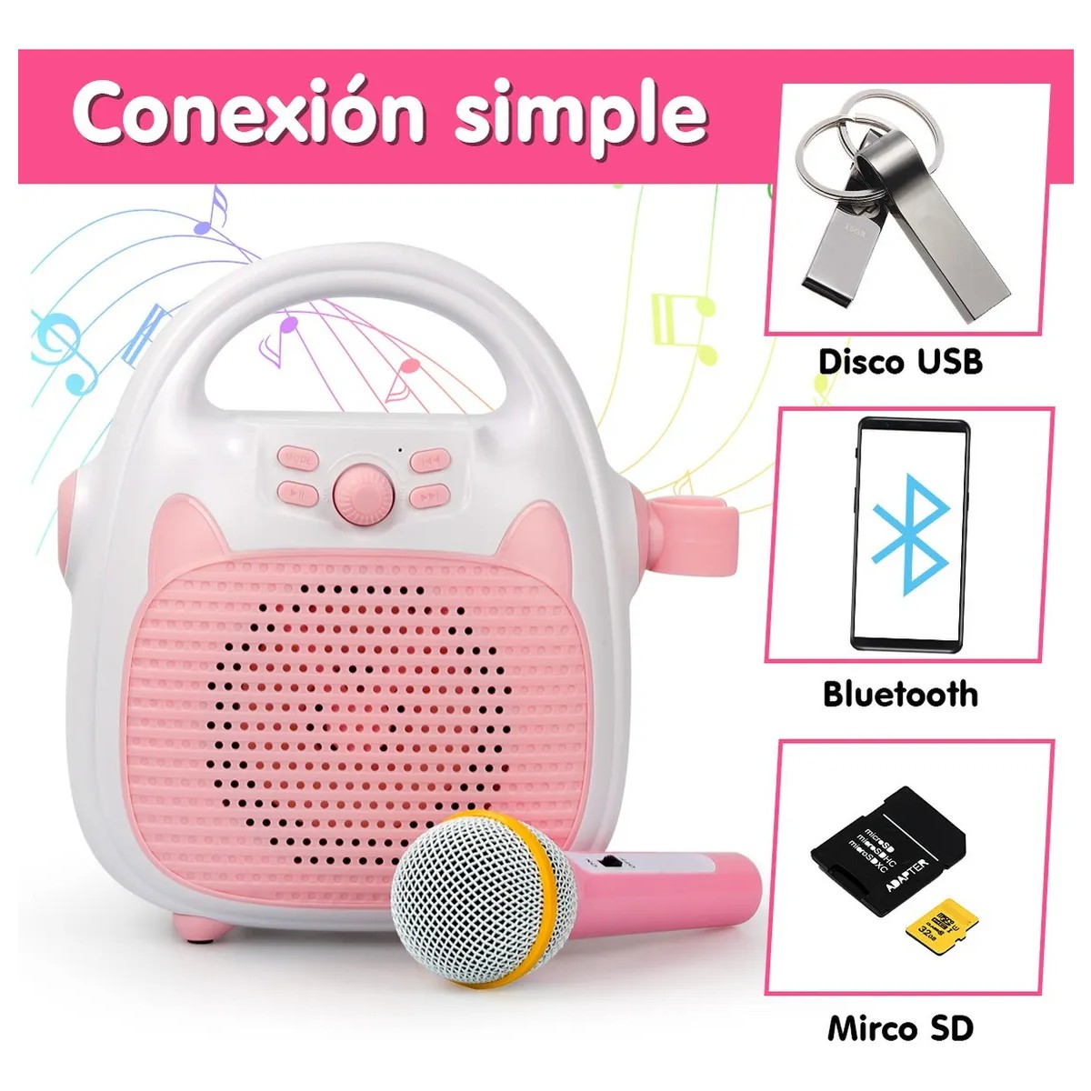 M&aacute;quina De Karaoke Para Ni&ntilde;os, Bocina, Juguetes Para Color Rosa image number null