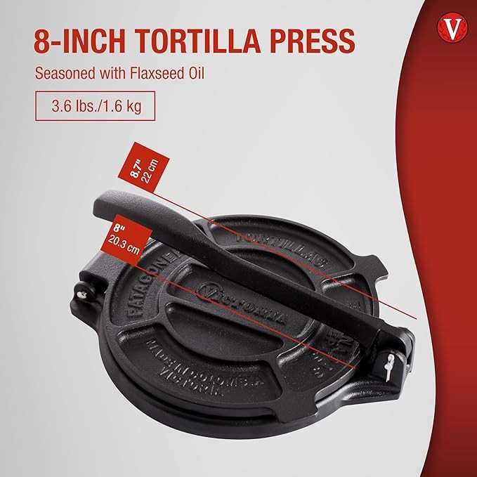 Victoria - Prensa de omelette de hierro fundido, omelette y roti, fabricado en Colombia, 8 pulgadas. image number null