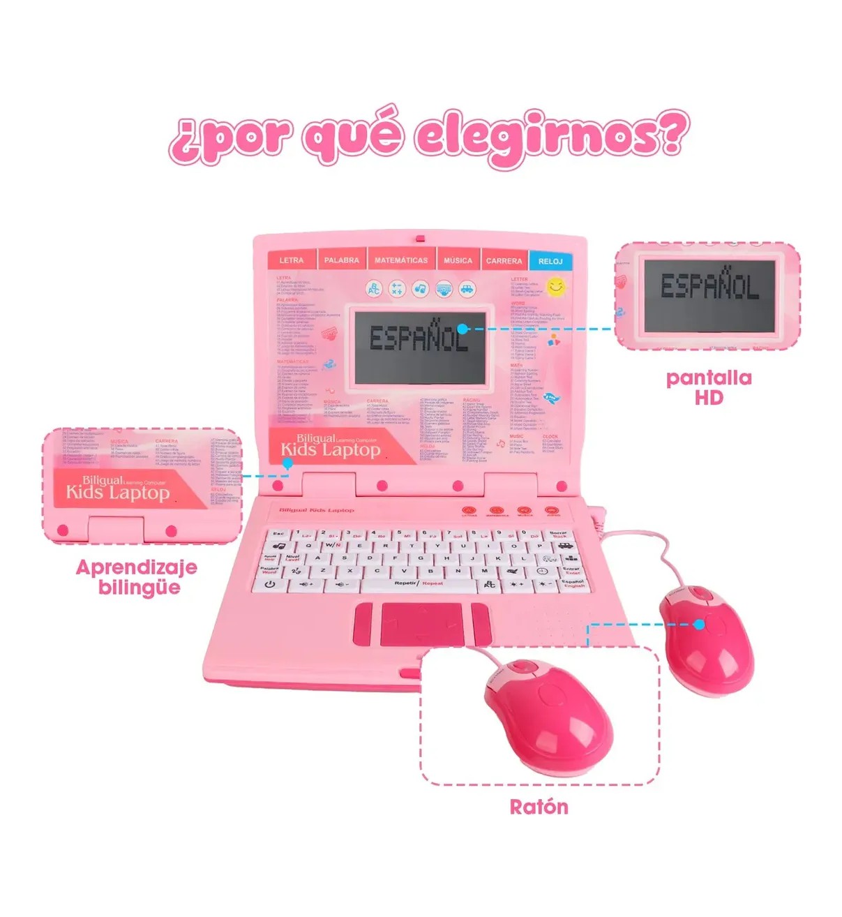 Computadora Laptop De Juguete De Espa&ntilde;ol Ingles Para Ni&ntilde;os Rosa Bloosom image number null