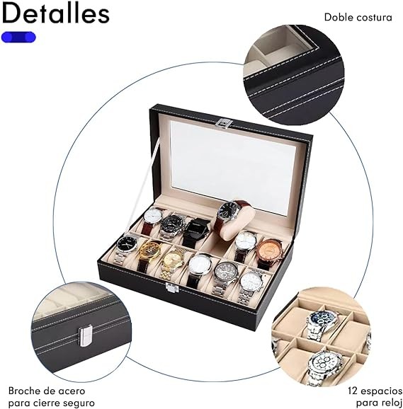 A BLACK MAMUT Caja Organizadora de Relojes para Hombre, Relojero,Tipo Piel, Terciopelo Suave, Acolchonado Estilo Elegante . image number null