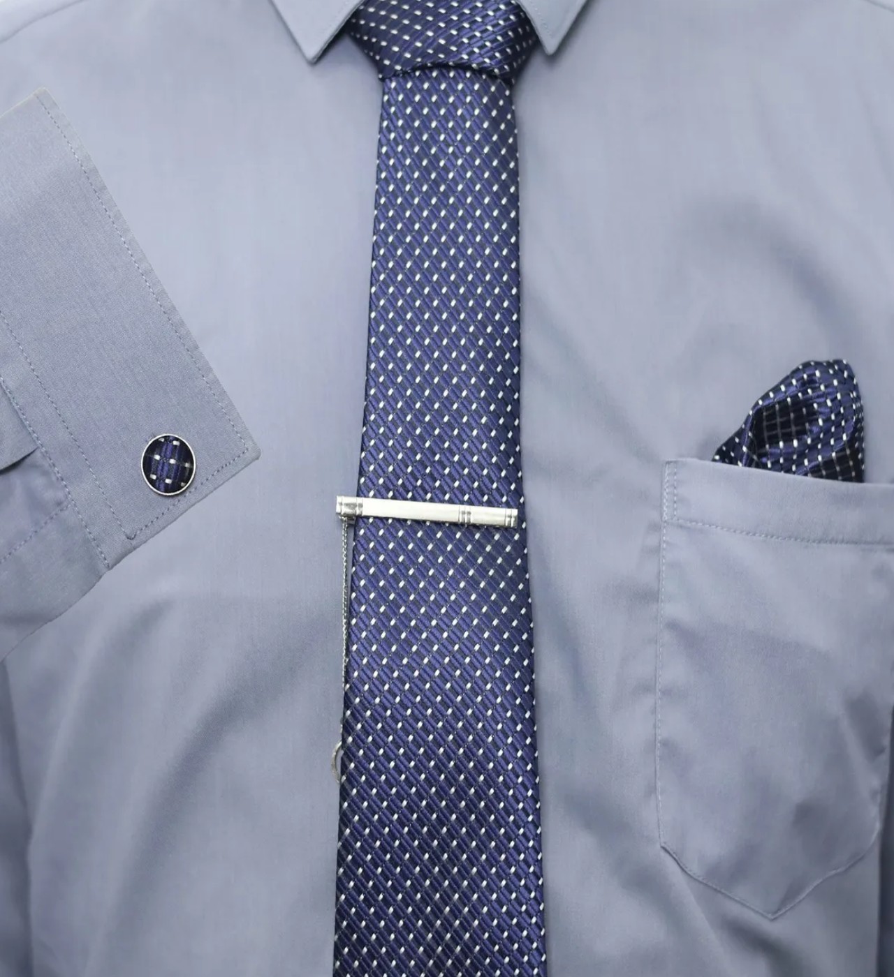 Set Corbata Pa&ntilde;uelo Mancuernilla Hombre 5 Piezas Azul puntos image number null