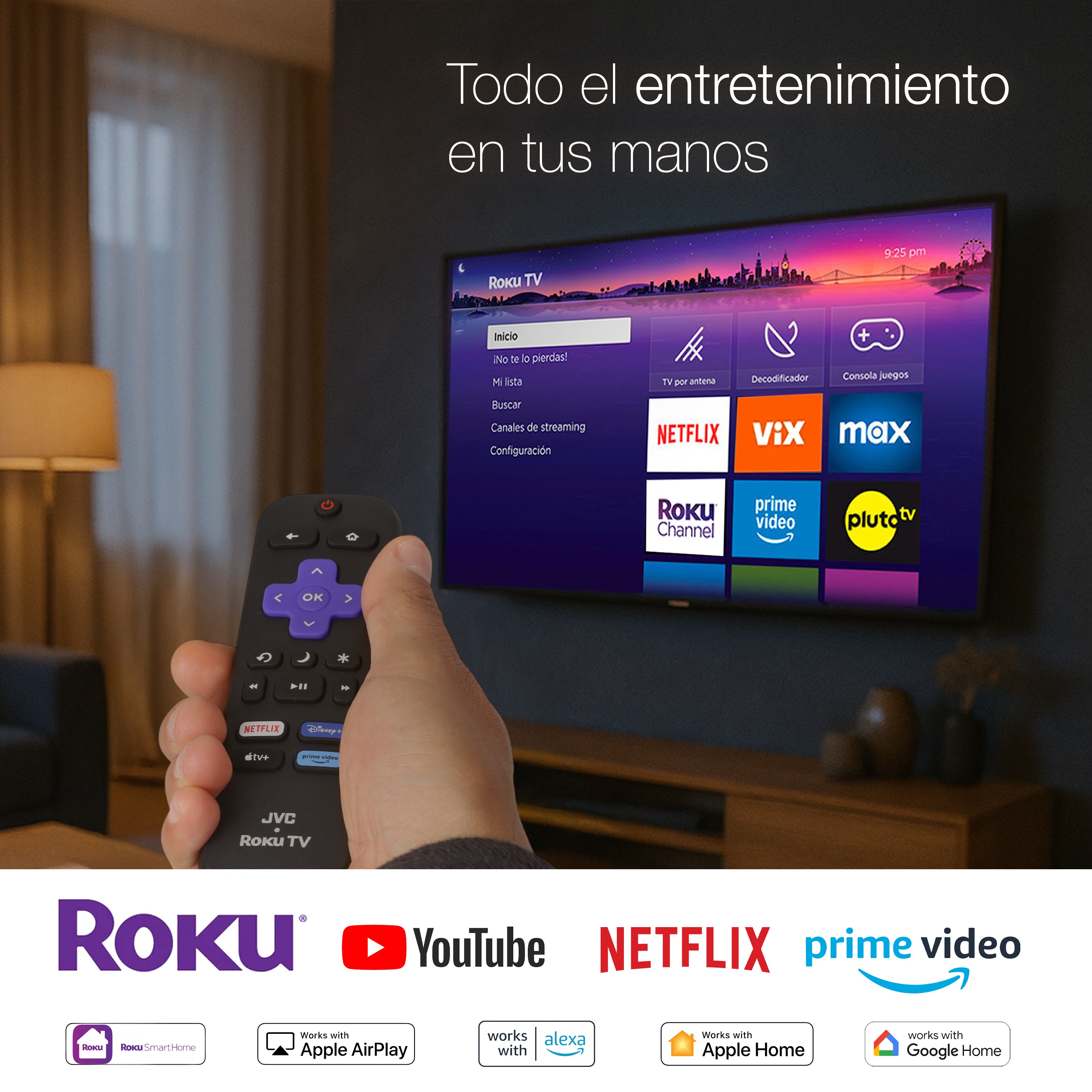 JVC Pantalla Smart TV 50 Pulgadas 4K UHD LED Frameless Roku TV Netflix YouTube Prime Video Modelo SI50URF image number null