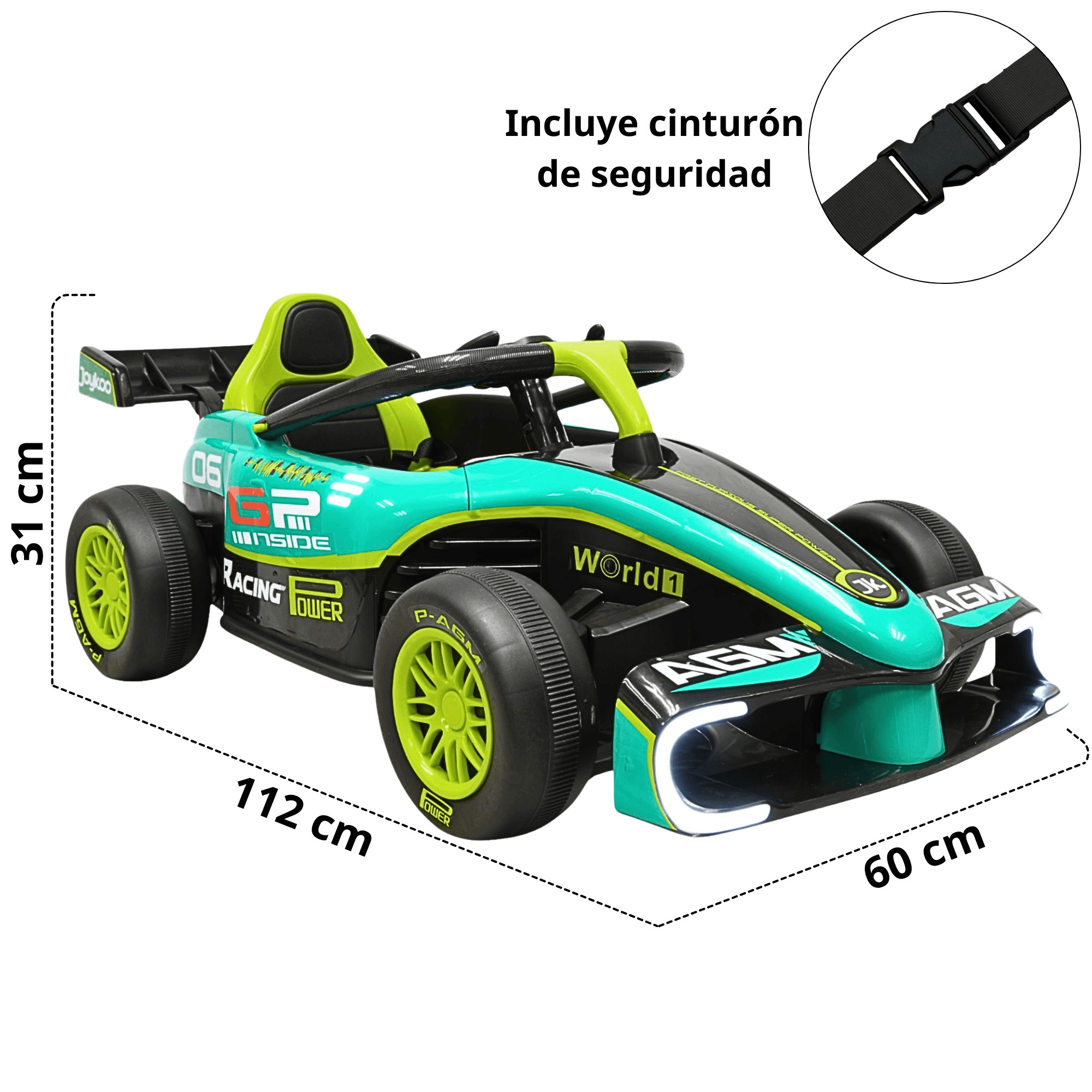 Montable Electrico para Ni&ntilde;os Carro de Carreras Bluetooth Control Remoto Bater&iacute;a 12v Apto a Partir de 3 A&ntilde;os - Verde image number null