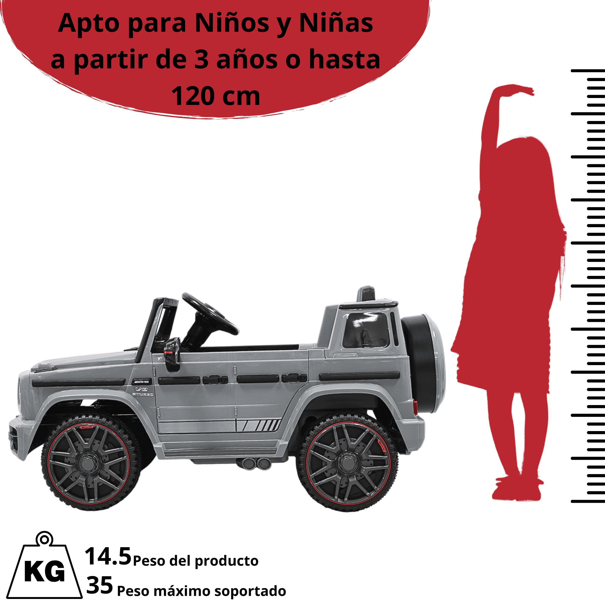 Camioneta Montable El&eacute;ctrica AMG Mercedes Benz G-63 para Ni&ntilde;os 12V Bluetooth Apto a partir de 3 a&ntilde;os - Gris image number null