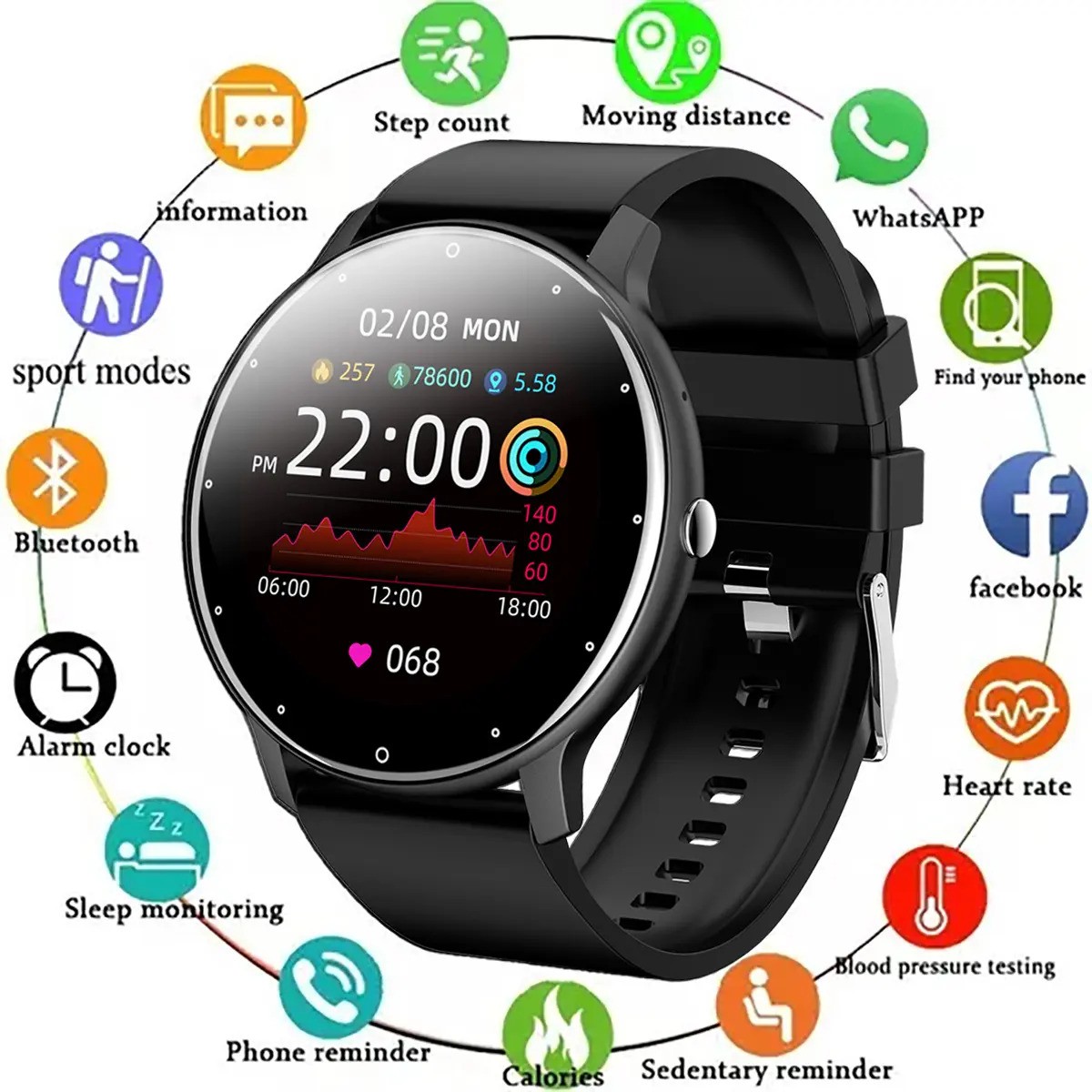 Smartwatch Deportivo Impermeable Negro image number null
