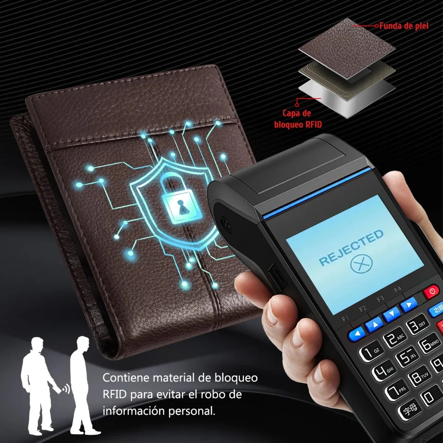 Cartera Hombre Piel Genuina Cartera Antirrobo Rfid/billetera cafe image number null