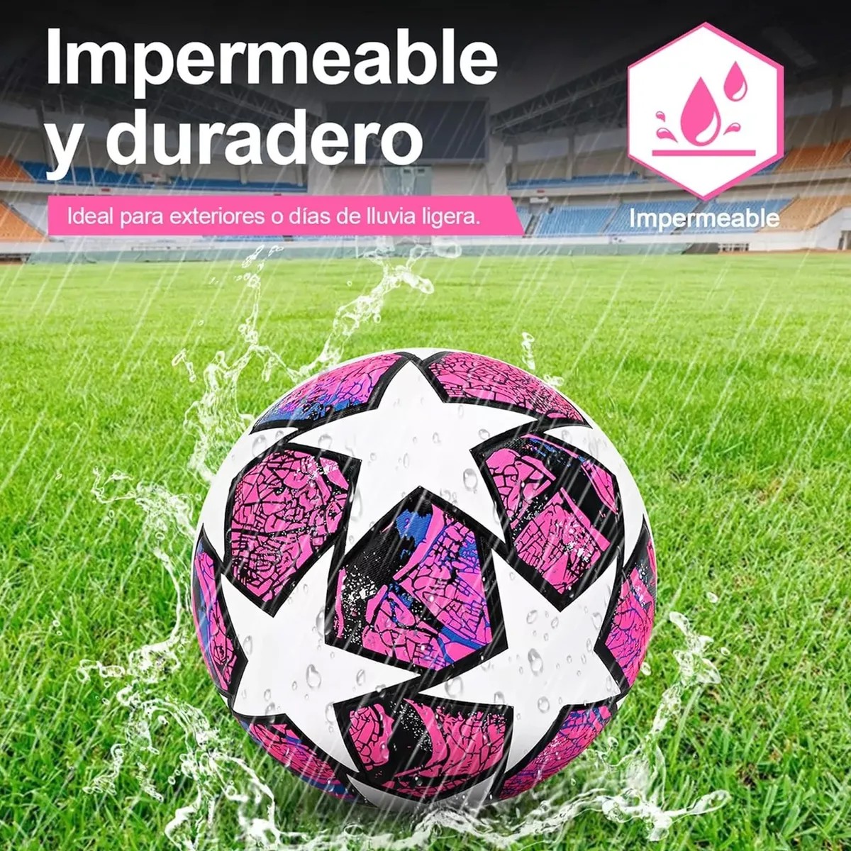Bal&oacute;n F&uacute;tbol Soccer No.5 Profesional de Estrellas H&iacute;brido Champions Rosa Para Entrenamiento Y Juego Recreativo image number null