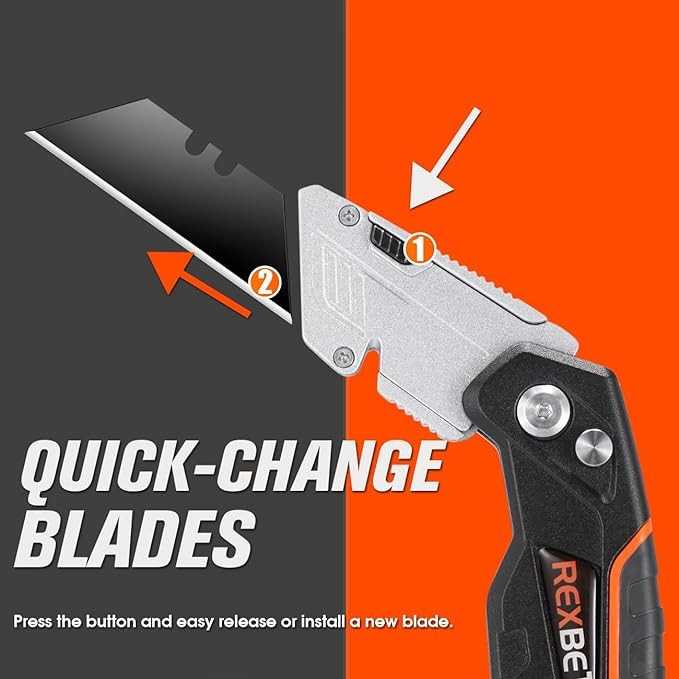 REXBETI 2-Pack Utility Knife, Heavy Duty Retractable Box Cutter for Cartons, Cardboard and Boxes, Blade Storage Design, Extra 10 Blades Included. image number null