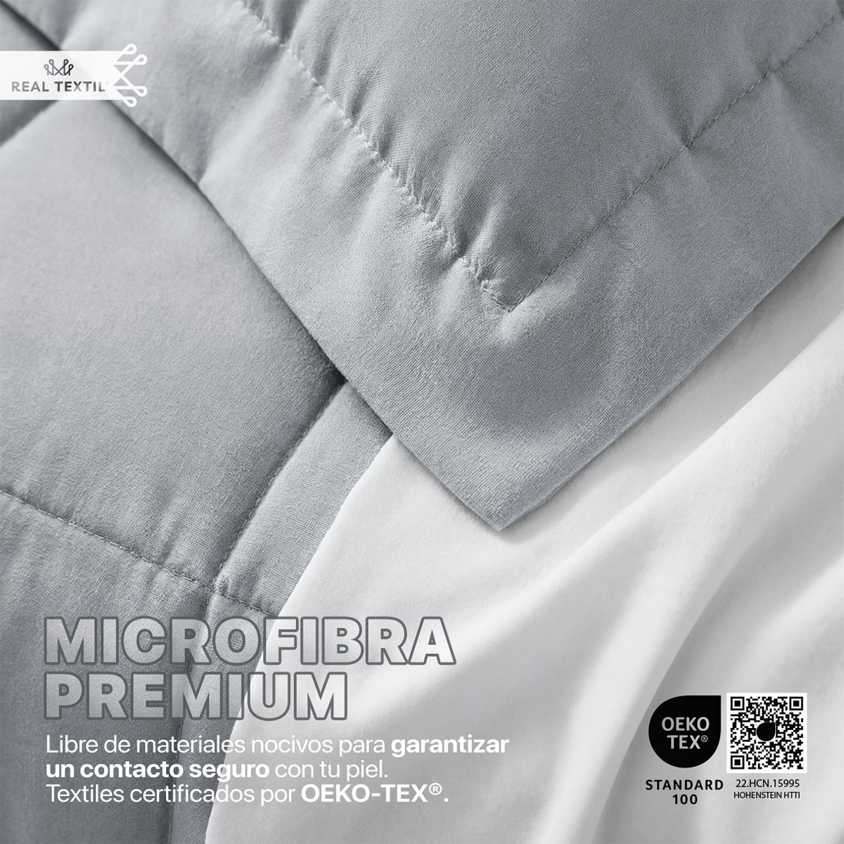 Set Edred&oacute;n Matrimonial con Fundas y S&aacute;banas 7 Pzas (Gris / Blanco) Real Textil. image number null