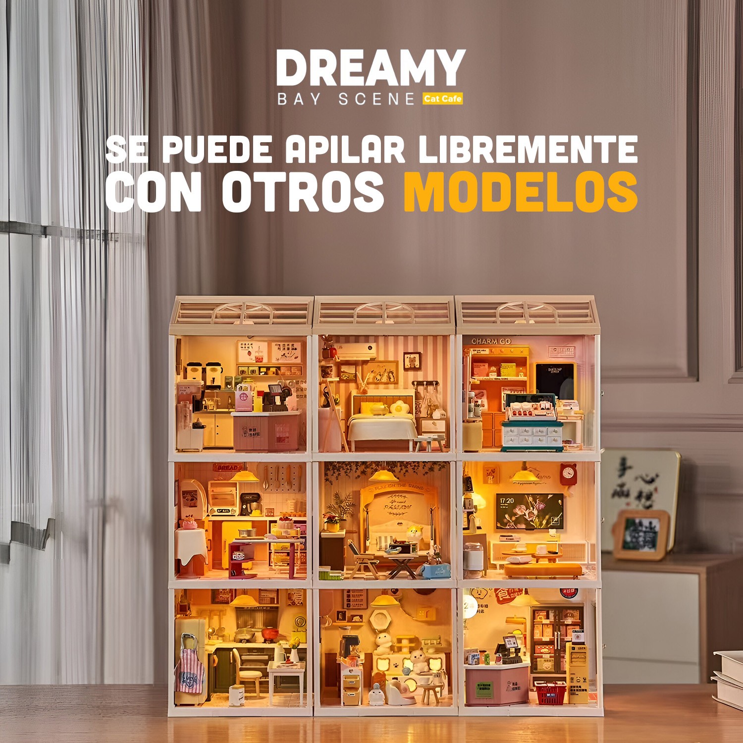 Juguete Cafeter&iacute;a Pet Friendly en Miniatura con Mascotas, Muebles, Accesorios y Efecto de Luz Nocturna image number null