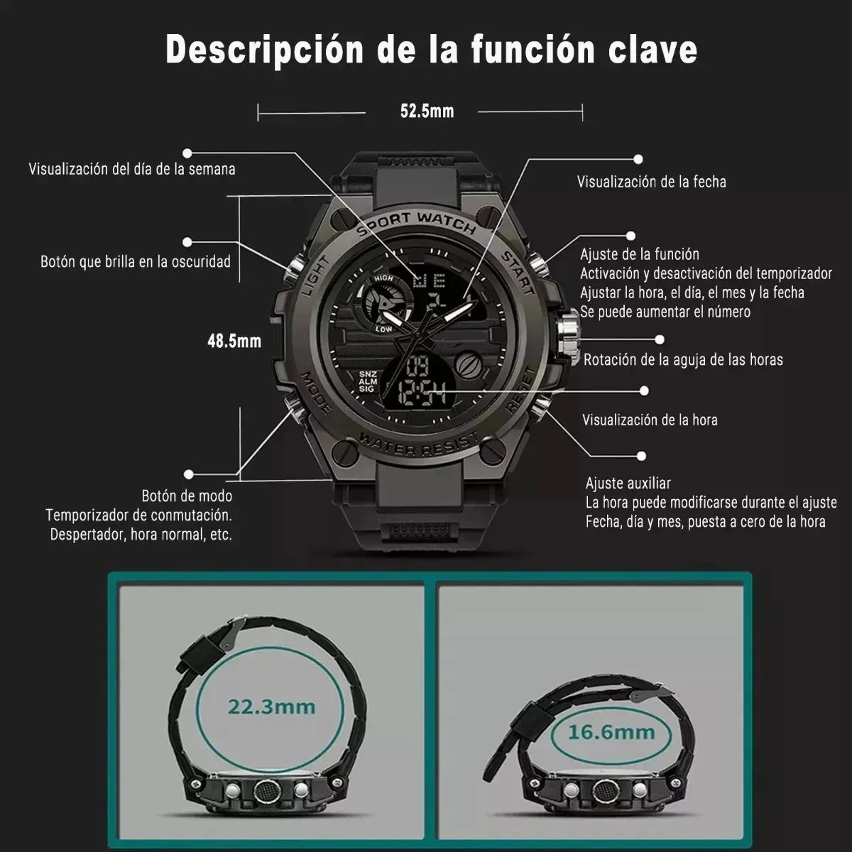 Reloj de pulsera Sanda top tean 739 de cuerpo color negro image number null