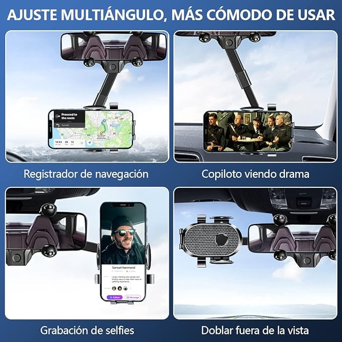 LONGLIV Soporte Celular Auto, Soporte de Tel&eacute;fono Giratorio y Retr&aacute;ctil de 360&deg;, Multiprop&oacute;sito, image number null