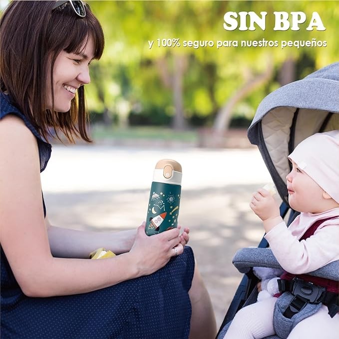 Termo Acero Inoxidable para Ni&ntilde;o 16 Oz, EASYTAO T&eacute;rmica de Botella para Agua 500ml con Tapa de Pajita, Taza Termo de Doble Pared a Prueba de Fugas, Caliente Agua Fr&iacute;a o Caliente (Azul). image number null