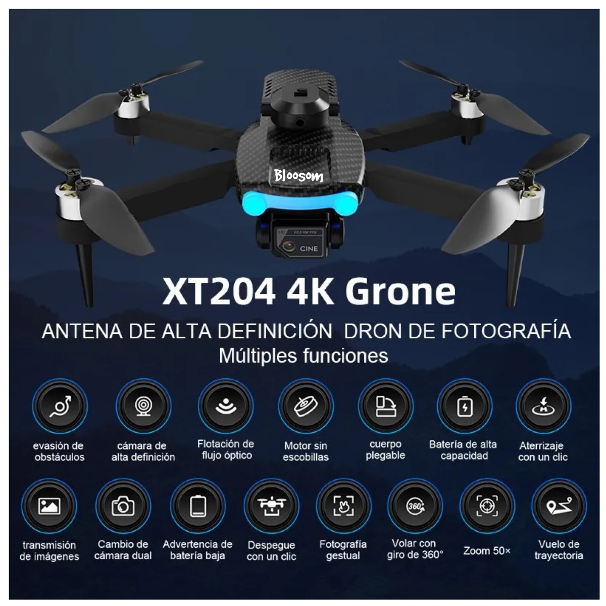 Drone De Motor Doble Sin Escobillas 4k Hd/4 Bater&iacute;as Negro image number null