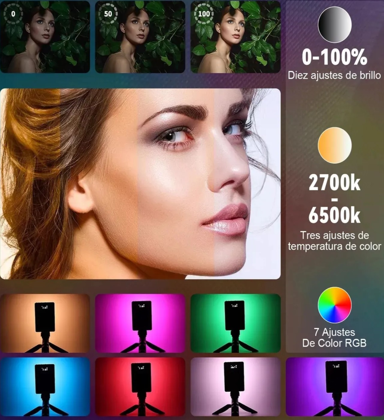 L&aacute;mpara De Tel&eacute;fonos C&aacute;mara Luz Rgb Para Celular Recargable image number null