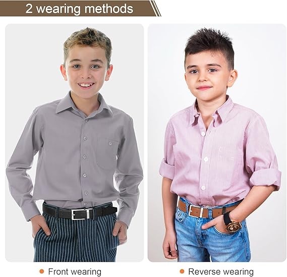 AWAYTR - Cinturones reversibles para ni&ntilde;os - Cintur&oacute;n de piel negro y caf&eacute; para uniforme escolar, jeans casuales. image number null
