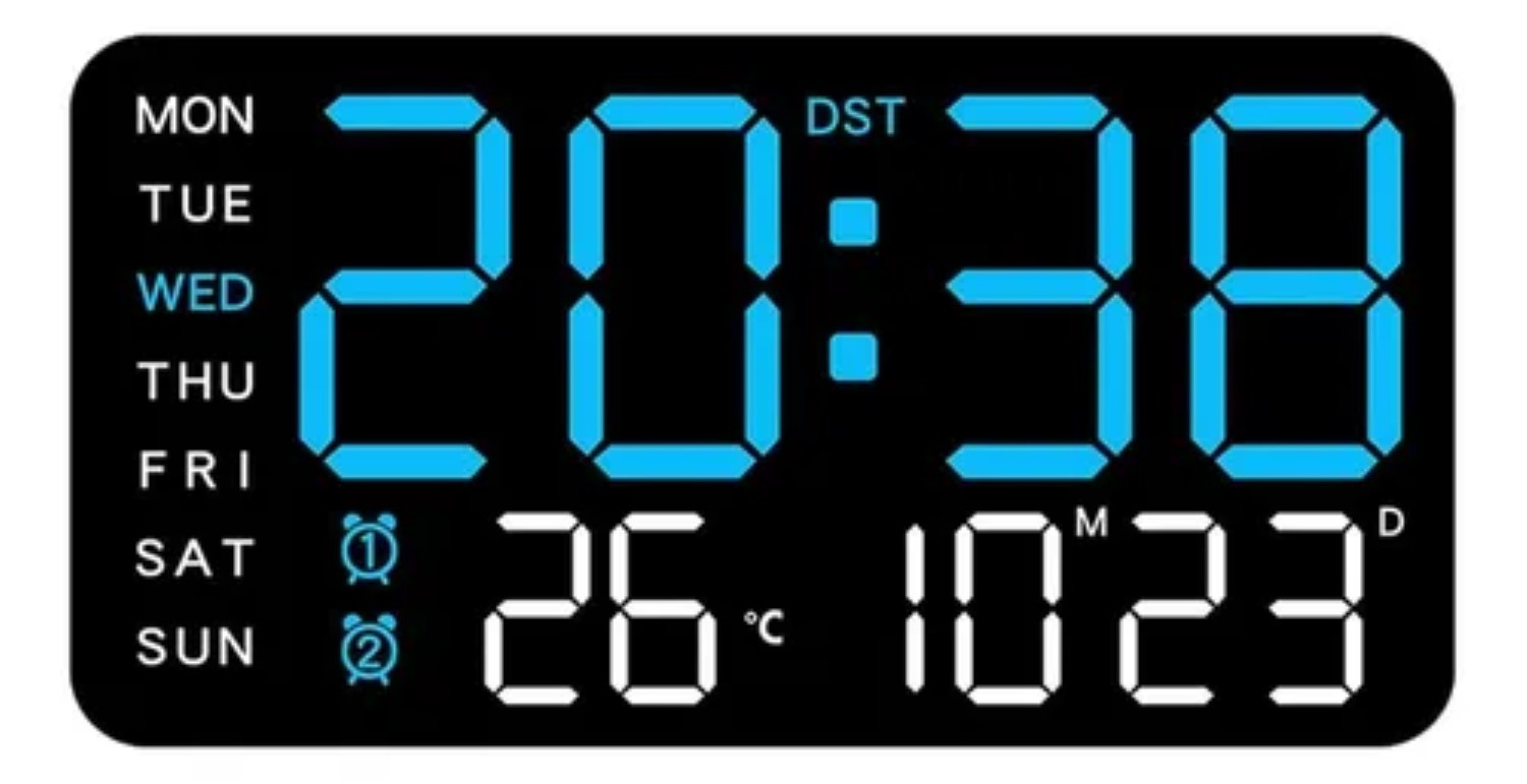Reloj De Pared Digital Con Alarmas Y Calendario,term&oacute;metro negro azul image number null