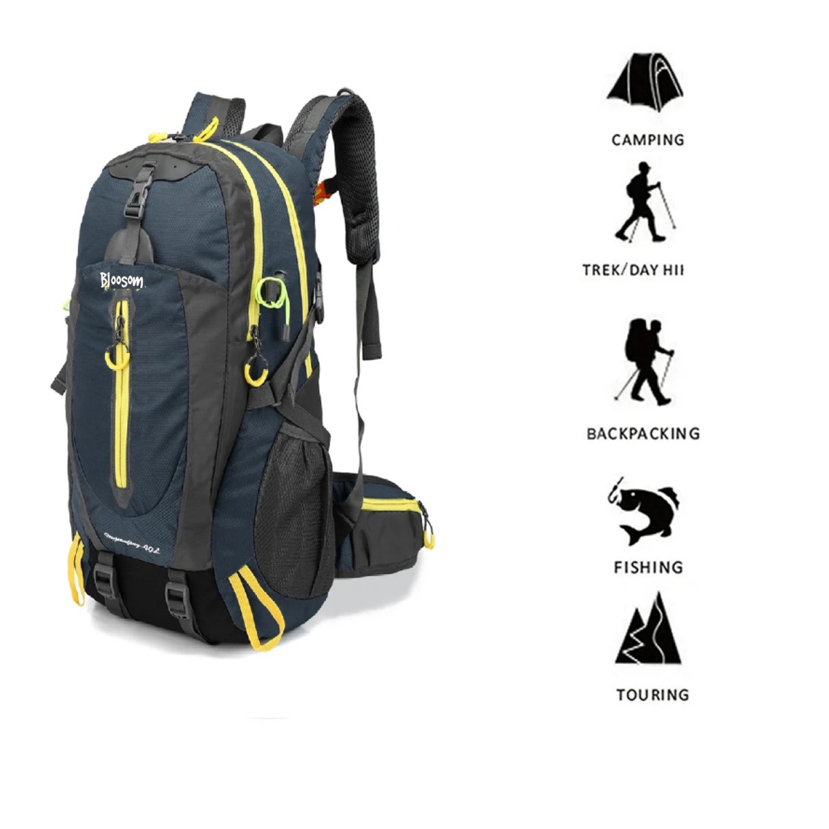Mochila De Viaje De 40 L Para Acampar, Senderismo, Port&aacute;til Azul image number null